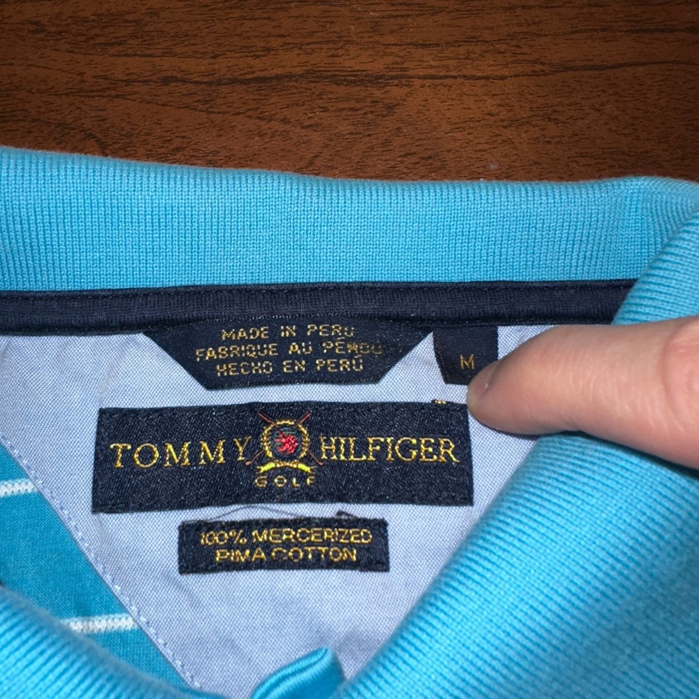 VTG Tommy Hilfiger Golf Mens L Blue Striped Mercerized Pima Cotton Polo Shirt - Picture 4 of 9